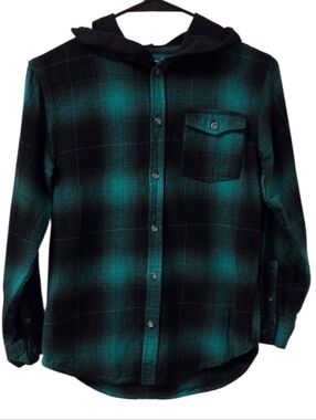 UNIVIBE Kids Hooded Plaid Flannel Shirt Size L